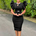 Women Bodycon Party Dress Ruffles Sleeves Hollow Out Party Black / S