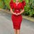 Women Bodycon Party Dress Ruffles Sleeves Hollow Out Party Red / S