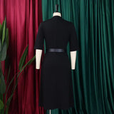 Women Elegant A Line Midi Dress V Neck Half Sleeve 3D Flower Waist Belt