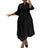 Women Elegant A Line Midi Pleated Dress with Bow Tie Neck 3/4 Sleeves Irregular Black / S