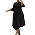 Women Elegant A Line Midi Pleated Dress with Bow Tie Neck 3/4 Sleeves Irregular Black / S