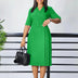 Women Elegant Bodycon Dress Short Sleeves Wrap V Neck Modest Green / S