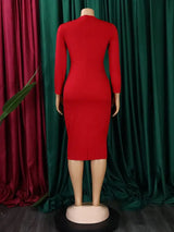 Women Elegant Dress Bodycon Long Sleeves Peplum Ruffles