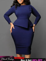 Women Elegant Dress Bodycon Long Sleeves Peplum Ruffles