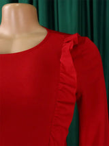 Women Elegant Dress Bodycon Long Sleeves Peplum Ruffles