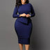 Women Elegant Dress Bodycon Long Sleeves Peplum Ruffles Blue / S