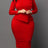 Women Elegant Dress Bodycon Long Sleeves Peplum Ruffles Red / S