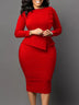 Women Elegant Dress Bodycon Long Sleeves Peplum Ruffles Red / S