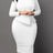 Women Elegant Dress Bodycon Long Sleeves Peplum Ruffles WHITE / S