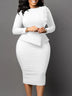 Women Elegant Dress Bodycon Long Sleeves Peplum Ruffles WHITE / S