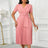Women Elegant Pleated Church Dress V Neck Short Sleeves Waist Belt Classy Pink / S
