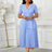 Women Elegant Pleated Church Dress V Neck Short Sleeves Waist Belt Classy SKY BLUE / S
