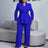 Women Elegant Two Pieces Set V Neck Peplum Belly Cover Top Long Wide Leg Pants Blue / S