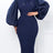 Women Long Lantern Sleeves Dress Turn Down Collar Autumn Fashion Blue / S