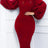 Women Long Lantern Sleeves Dress Turn Down Collar Autumn Fashion Red / S
