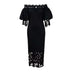 Women Off Shoulder Long Dress Hollow Out Lace High Waisted Bubble Sleeve Black / S / 164