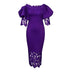 Women Off Shoulder Long Dress Hollow Out Lace High Waisted Bubble Sleeve Purple / S / 164