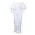 Women Off Shoulder Long Dress Hollow Out Lace High Waisted Bubble Sleeve White / S / 164