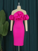 Women Off Shoulder Ruffle Flower Party Dresses Midi