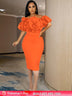 Women Off Shoulder Ruffle Flower Party Dresses Midi Orange / S