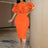 Women Off Shoulder Ruffle Flower Party Dresses Midi Orange / S
