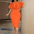 Women Off Shoulder Ruffle Flower Party Dresses Midi Orange / S