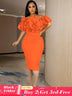 Women Off Shoulder Ruffle Flower Party Dresses Midi Orange / S