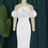 Women Off Shoulder Ruffle Flower Party Dresses Midi White / S