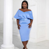 Women Off Shoulder V Neck Party Dress Blue / L