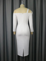 Women One Shoulder Midi Dresswith 3D Flower Asymmetric Sleeve