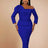 Women One Shoulder Midi Dresswith 3D Flower Asymmetric Sleeve Blue / S
