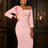 Women One Shoulder Midi Dresswith 3D Flower Asymmetric Sleeve Pink / S