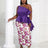 Women One Shoulder Printed Patchwork Party Dress Purple / 2XL