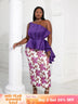 Women One Shoulder Printed Patchwork Party Dress Purple / 2XL