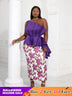 Women One Shoulder Printed Patchwork Party Dress Purple / 2XL