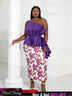 Women One Shoulder Printed Patchwork Party Dress Purple / 2XL