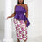 Women One Shoulder Printed Patchwork Party Dress Purple / 2XL