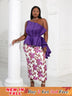 Women One Shoulder Printed Patchwork Party Dress Purple / 2XL