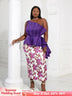 Women One Shoulder Printed Patchwork Party Dress Purple / 2XL