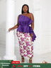 Women One Shoulder Printed Patchwork Party Dress Purple / 2XL
