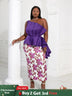 Women One Shoulder Printed Patchwork Party Dress Purple / 2XL