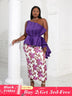 Women One Shoulder Printed Patchwork Party Dress Purple / 2XL
