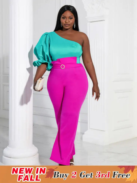 Women One Shoulder Puff Sleeves Blouse