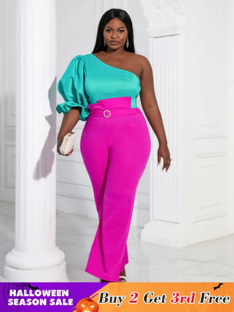 Women One Shoulder Puff Sleeves Blouse