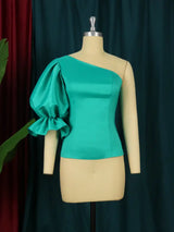 Women One Shoulder Puff Sleeves Blouse