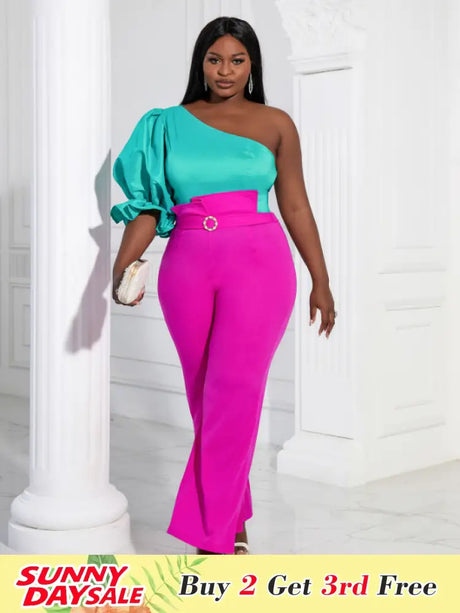 Women One Shoulder Puff Sleeves Blouse