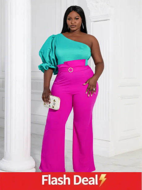 Women One Shoulder Puff Sleeves Blouse