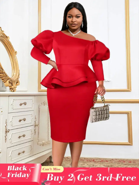 Women One Shoulder Red Dress Bodycon Christmas Party