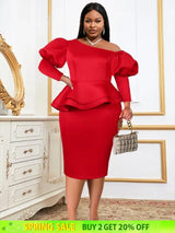 Women One Shoulder Red Dress Bodycon Christmas Party