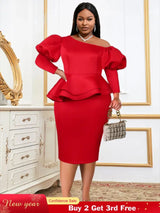 Women One Shoulder Red Dress Bodycon Christmas Party